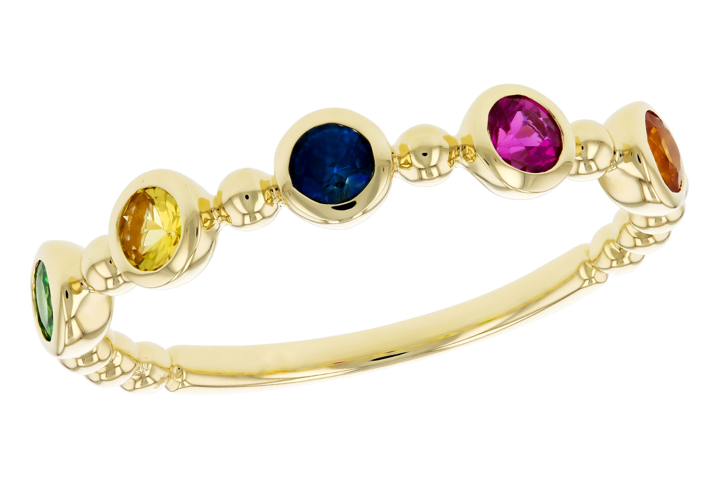H302-73095: LDS WED RG .52 TW MULTI-COLOR SAPPH & GREEN GARNET